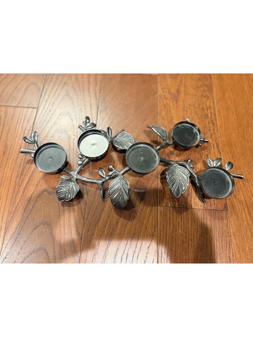 5 Tea light Candle Holder Leaves On Metal Branch 15” Long